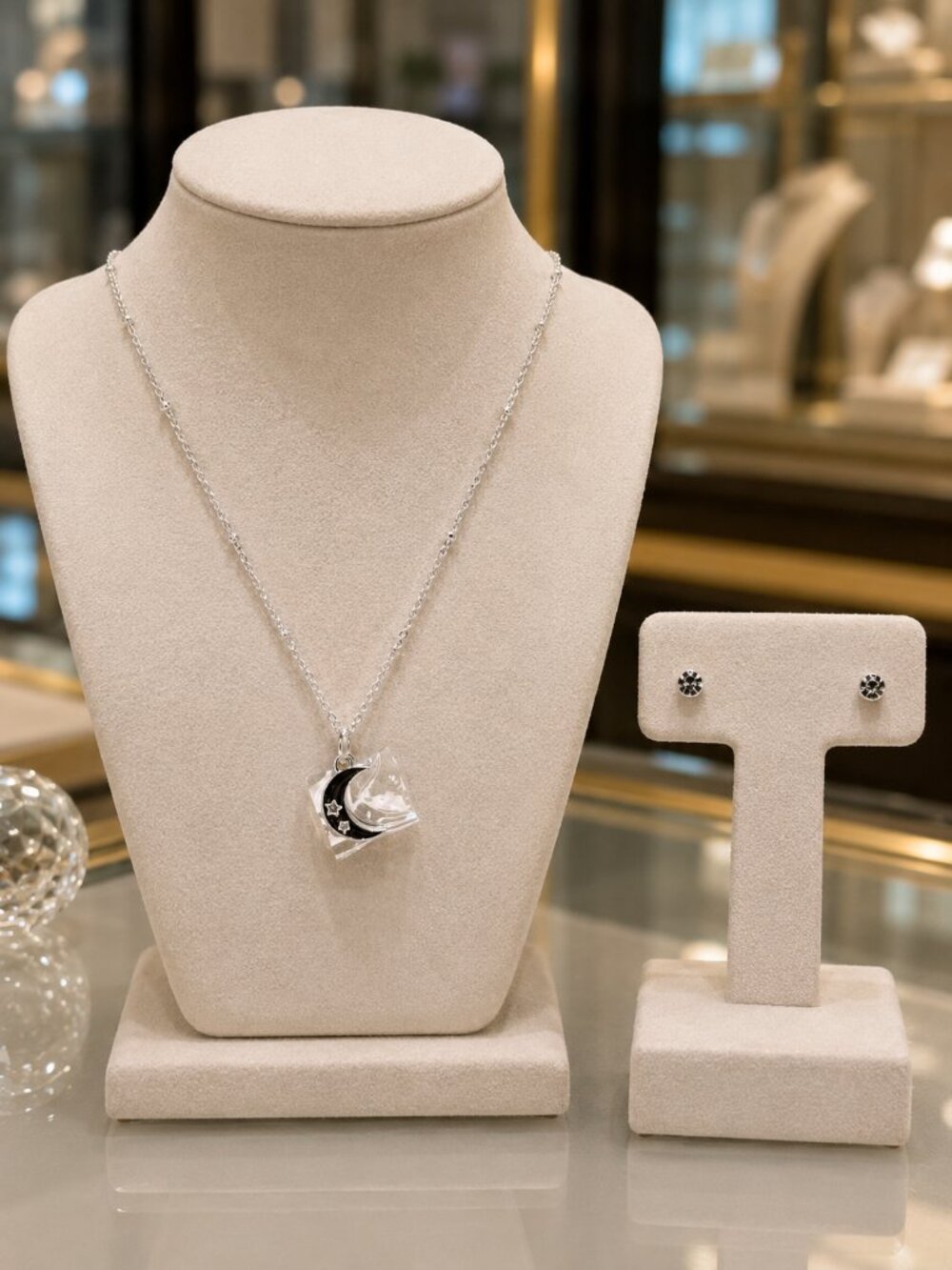 Lauren Conrad Double Moon Pendant Necklace & Stud Earring Set